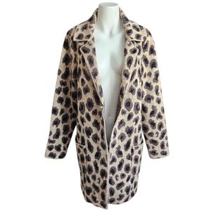 Rachel Zoe Blazer Trench Coat Leopard Button Front Pockets Acrylic Wool Blend XL